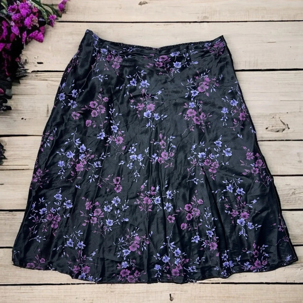Vintage 90s Y2K TEAZE Girls XL Dark Floral Midi Skirt Whimsigoth Grunge